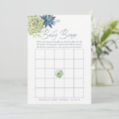 Invitation Aquarelle Succulents Baby shower Bingo bébé (Debout devant)