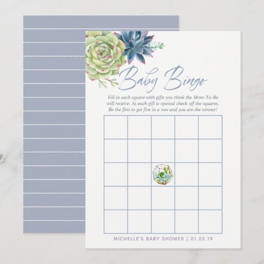Invitation Aquarelle Succulents Baby shower Bingo bébé (Devant / Derrière)