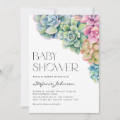 Invitation Aquarelle Succulents Baby shower d'été (Devant)