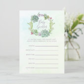 Invitation Aquarelle Succulents Baby shower Jeu de devis (Debout devant)