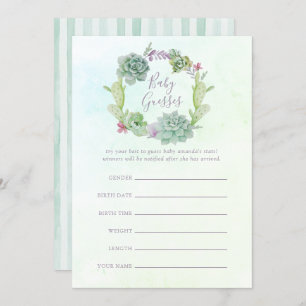 Invitation Aquarelle Succulents Baby shower Jeu de devis