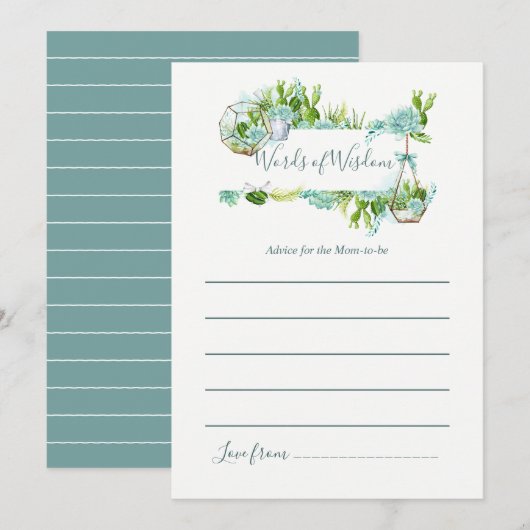 Invitation Aquarelle Succulents Conseils pour le Baby shower (Devant / Derrière)