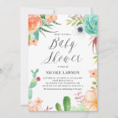 Invitation Aquarelle Succulents et Baby shower de fleurs (Devant)