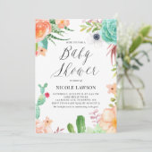 Invitation Aquarelle Succulents et Baby shower de fleurs (Debout devant)