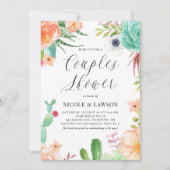 Invitation Aquarelle Succulents et Fleurs Couples Douche (Devant)