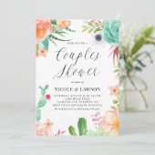 Invitation Aquarelle Succulents et Fleurs Couples Douche (Debout devant)