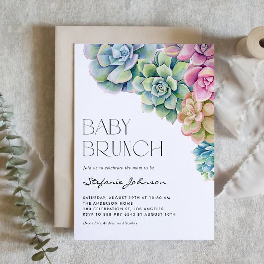 Invitation Aquarelle Succulents Été Bébé Brunch