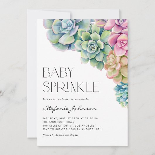 Invitation Aquarelle Succulents Été Bébé Parsemer (Devant)