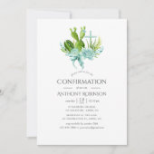 Invitation Aquarelle Succulents garçon Confirmation (Devant)