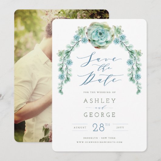 Invitation Aquarelle Succulents Jardin Mariage Enregistrer La (Devant / Derrière)