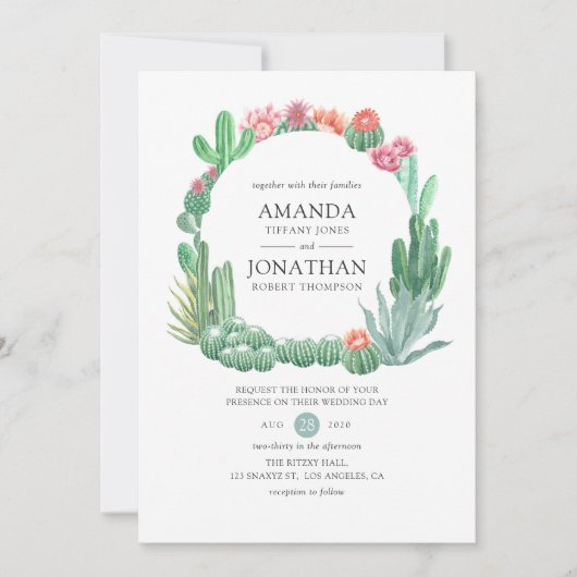 Invitation Aquarelle Succulents Mariage (Devant)
