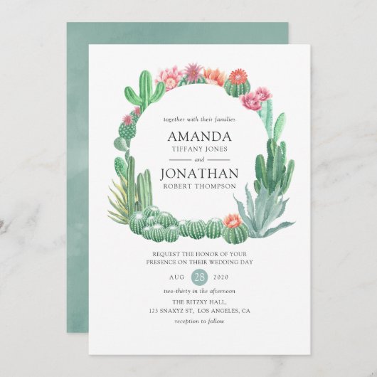 Invitation Aquarelle Succulents Mariage (Devant / Derrière)