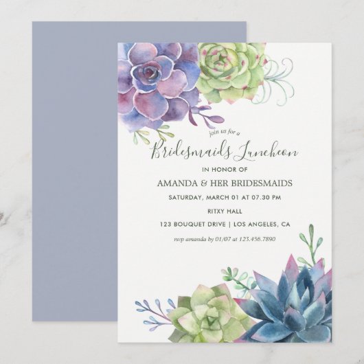 Invitation Aquarelle Succulents Mariage Bridesmaids Déjeuner (Devant / Derrière)