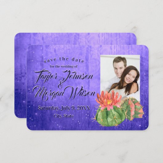 Invitation Aquarelle Succulents Photo Purple Enregistrer La D (Devant / Derrière)