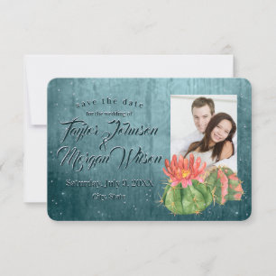 Invitation Aquarelle Succulents Photo Turquoise Enregistrer L