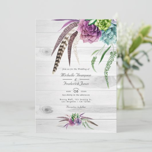 Invitation Aquarelle Succulents QR Code Mariage de Bohême (Debout devant)