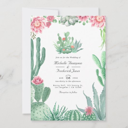 Invitation Aquarelle Succulents QR Code RSVP Mariage (Devant)