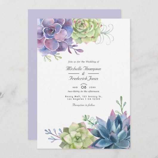 Invitation Aquarelle Succulents QR Code RSVP Mariage (Devant / Derrière)