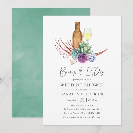 Invitation Aquarelle Succulents se brasse avant l'I Dos (Devant / Derrière)