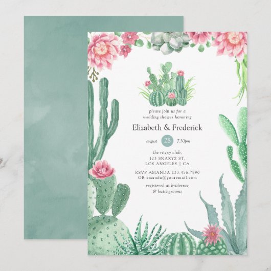 Invitation Aquarelle Succulents Wedding shower (Devant / Derrière)