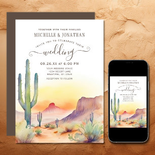 Invitation Aquarelle sud-ouest du désert et Mariage de Cactus