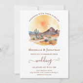 Invitation Aquarelle sud-ouest du désert et Mariage de Cactus (Devant)