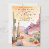 Invitation Aquarelle sud-ouest du désert et Mariage de Cactus (Devant)