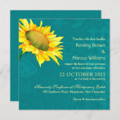 Invitation Aquarelle Sunflower Blue Jade Mariage (Devant / Derrière)