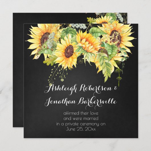 Invitation Aquarelle Sunflower Chalk Board Mariage postal (Devant / Derrière)