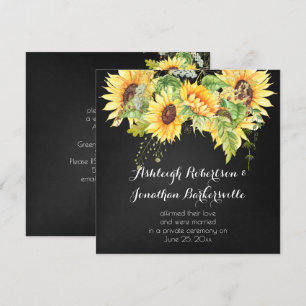 Invitation Aquarelle Sunflower Chalk Board Mariage postal