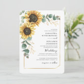 Invitation Aquarelle Sunflower Eucalyptus QR Code Mariage (Debout devant)