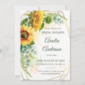 Invitation Aquarelle Sunflower Gold Frame Fête des mariées (Devant)