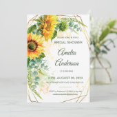 Invitation Aquarelle Sunflower Gold Frame Fête des mariées (Debout devant)