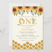Invitation Aquarelle Sunflower Honeycomb First Bee day (Devant)