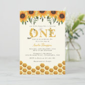Invitation Aquarelle Sunflower Honeycomb First Bee day (Debout devant)