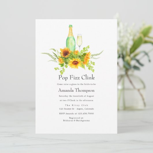 Invitation Aquarelle Sunflower Pop Fizz Clink Fête des mariée (Debout devant)