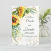 Invitation Aquarelle Sunflowers Faux Gold Foil Mariage de cad (Debout devant)