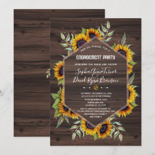 Invitation Aquarelle Sunflowers Fiançailles géométrique en bo
