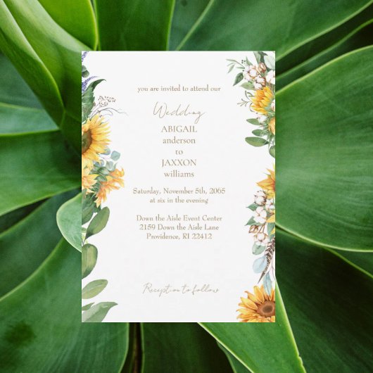 Invitation Aquarelle Sunflowers Gold Texte Mariage