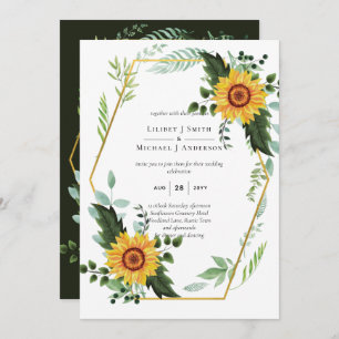 Invitation Aquarelle SUNFLOWERS Verdure Rustique Mariage
