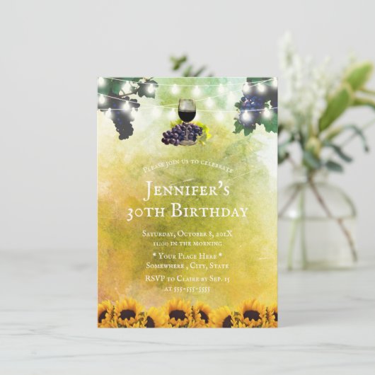 Invitation Aquarelle Sunflowers Vignoble Vin 30e anniversaire (Debout devant)