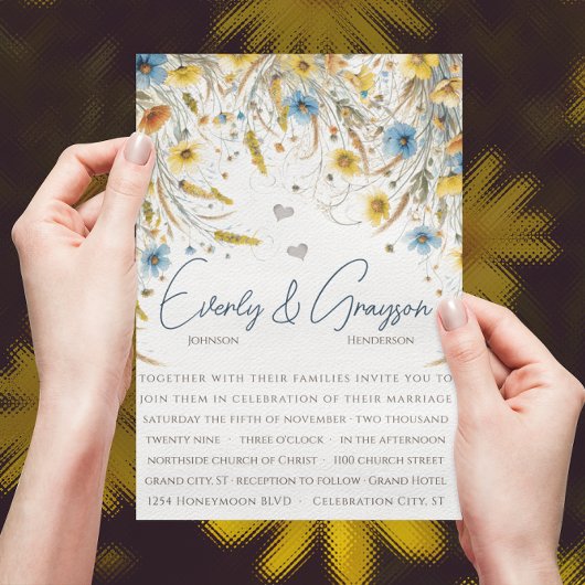 Invitation Aquarelle Sunny Jaune Élégance Mariage Floral