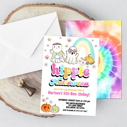Invitation Aquarelle Super Fantôme Hippie Halloween Anniversa