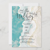 Invitation Aquarelle Sur La Plage Vagues Mariage (Devant)