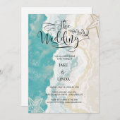 Invitation Aquarelle Sur La Plage Vagues Mariage (Devant / Derrière)