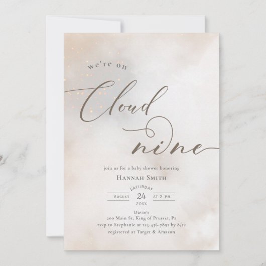 Invitation Aquarelle sur le nuage 9 Baby shower (Devant)