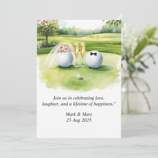 Invitation Aquarelle sur le thème du mariage de golf (Debout devant)