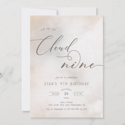 Invitation Aquarelle sur nuage 9 9e anniversaire (Devant)
