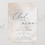 Invitation Aquarelle sur nuage 9 9e anniversaire (Devant / Derrière)