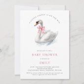 Invitation Aquarelle Swan Baby shower Bow rose (Devant)